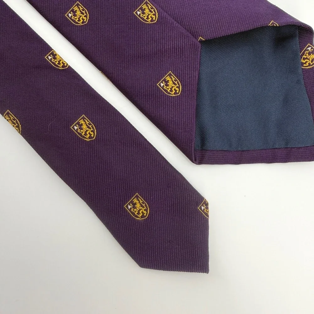 Vintage Polo Ralph Lauren Purple Silk Repp Tie Crested Lion Emblematic Italy